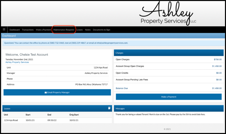 Maintenance Requests - Ashley Property Services